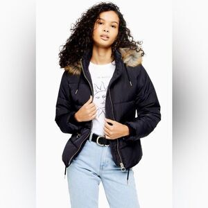 Topshop Nordstrom Removable Faux Fur Hoodie Puffer Zip Up Drawstring Jacket 4